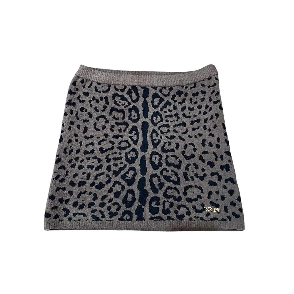 SER.O.YA Leopard Print Knit Mini Skirt Women’s M Taupe Black Pull On Stretch Y2K - Picture 2 of 6
